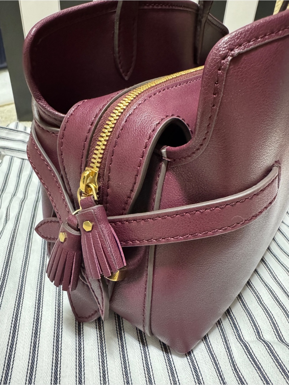 Anya Hindmarch Plum Leather Structured Top-Handle Satchel - Picture 14 of 16